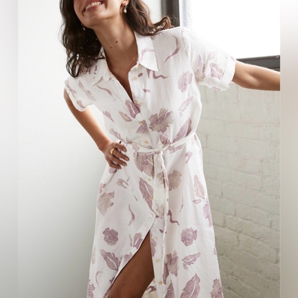 Aritzia Wilfred Eleta 100% Linen Floral Shirt Dress Size Small - Picture 10 of 10